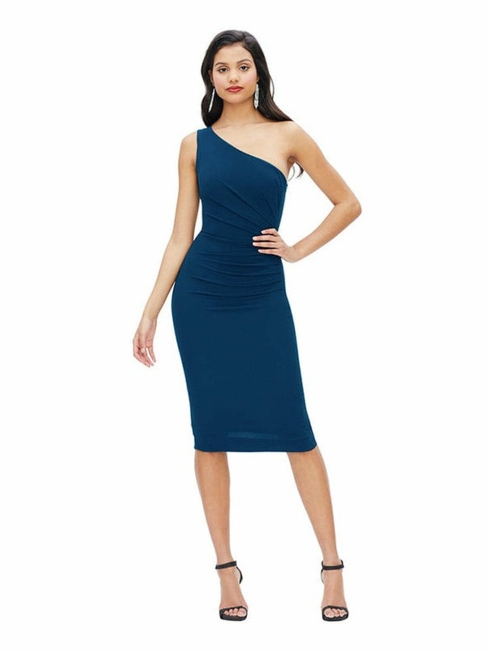 Dress the Population Teal One-Shoulder Sheath Dress
